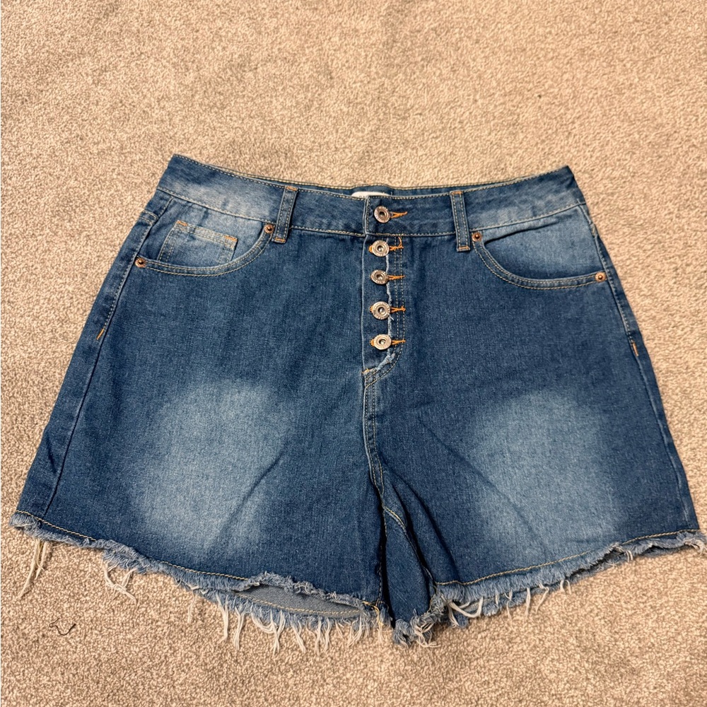 MISSLOOK Indigo Jean Shorts with Frayed Hem